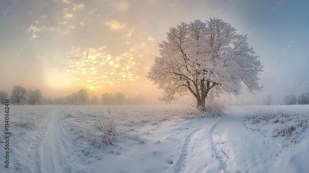 Snowfall in a wintery forest with randomized snow, Winter Landscape With Snow covered Trees and frozen surface, winter setting showcases trees blanketed in snow and snow covered trees.
