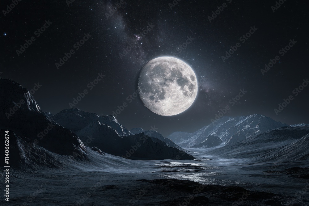 Captivating Full Moon Shining Brightly Over Landscape Captivating Full Moon Shining Brightly Over Landscape