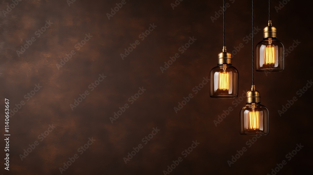 Three pendant lights with glass bulbs and golden fixtures hang gracefully, reflecting warm ambient light, creating a cozy and stylish atmosphere for interiors. Three pendant lights with glass bulbs and golden fixtures hang gracefully, reflecting warm ambient light, creating a cozy and stylish atmosphere for interiors.