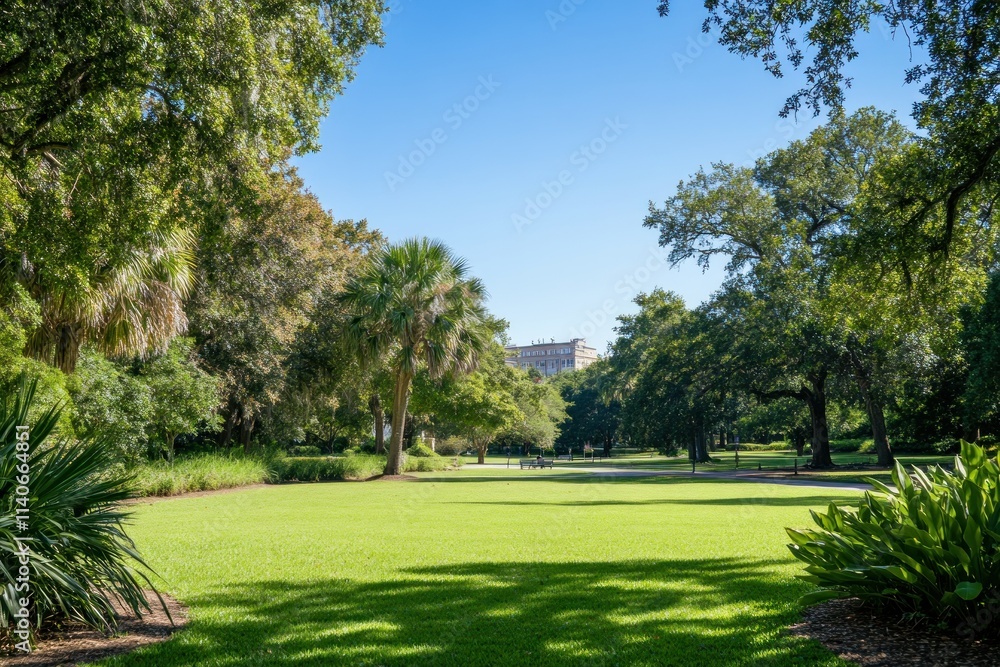 Fototapeta premium Serene Park Landscape with Lush Green Grass