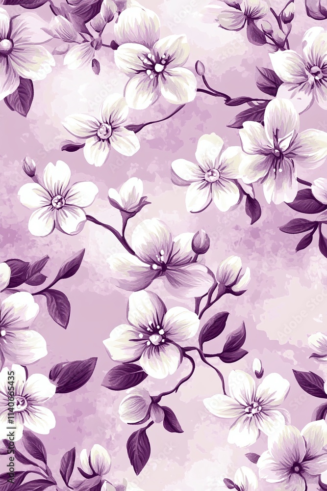 delicate pattern of cherry blossoms scattered on a gradient sky background delicate pattern of cherry blossoms scattered on a gradient sky background