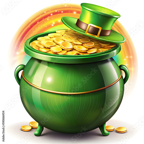 st patricks day  with pot of gold on white background 