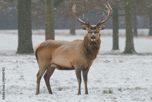 Majestic Stag in Winter Landscape