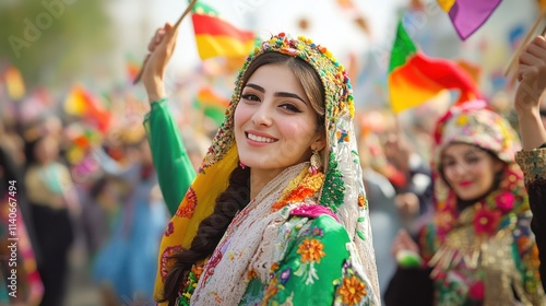 Celebrating Navruz: A Young Woman in Traditional Uzbek Attire photo