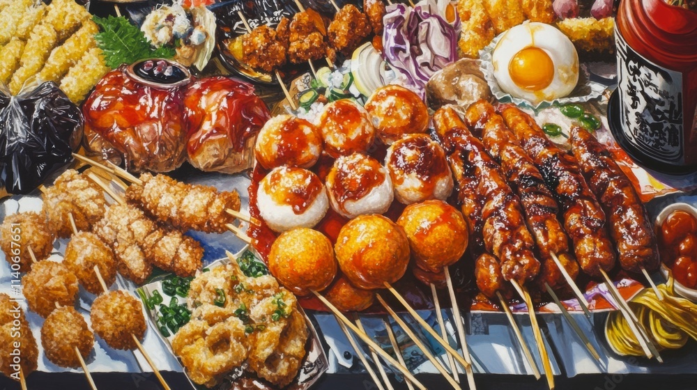 Colorful Array of Street Food Spreading Tempting Culinary Delights Colorful Array of Street Food Spreading Tempting Culinary Delights