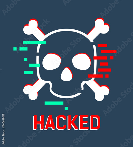 A white skull. The red hacker. hacking and TROJAN. Vector illustration in a flat style.