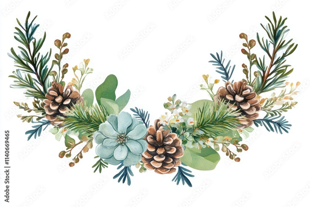 Fototapeta premium Beautiful Winter Floral Frame with Pine Cones