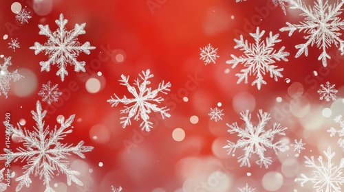 A festive red background with delicate white snowflakes