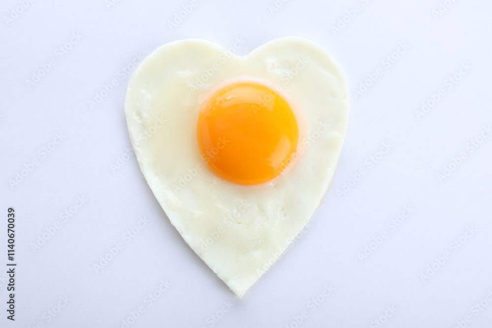 Heart shaped fried egg isolated on white, top view Heart shaped fried egg isolated on white, top view