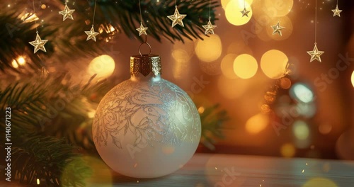 Christmas And New Year Background. Christmas Tree With Decoration. Copy Space