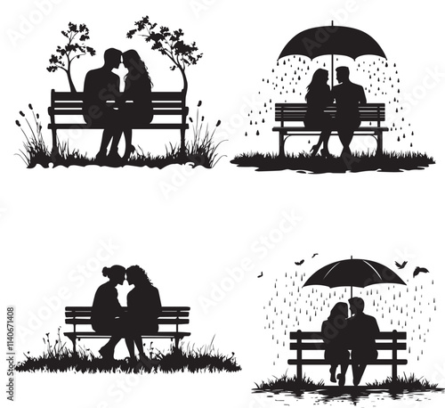 Couple sitting on the Park Bench Silhouette