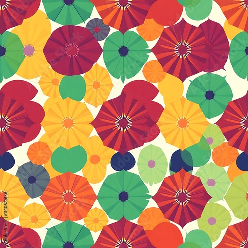 Vibrant Floral Pattern: This captivating seamless pattern features a kaleidoscope of colorful flowers, evoking a sense of joy and celebration.