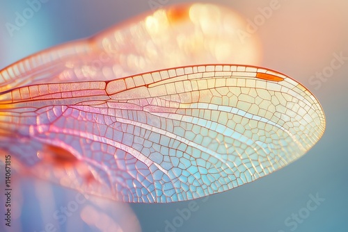 Macro of dragonfly wings, iridescent detail, nature's delicate beauty, Generative AI