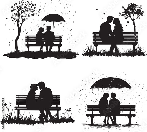 Couple sitting on the Park Bench Silhouette