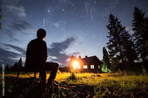 Perseid meteor shower is a breathtaking astronomical event that fills night sky with luminous meteor trails, evoking a sense of awe and wonder photo