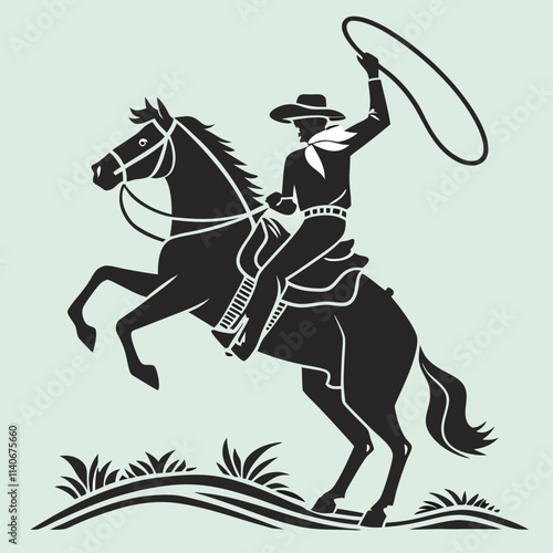  cowboy horse, silhouette, vector ai