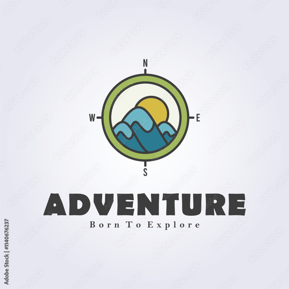 Fototapeta premium color line mountain compass logo vector icon illustration design, adventure logo design