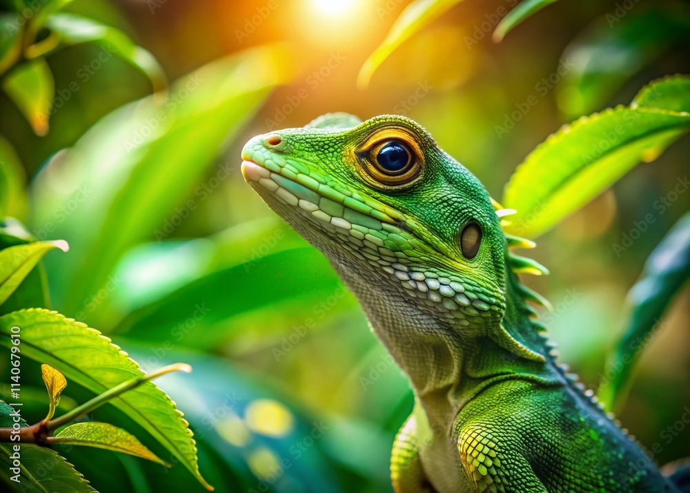 Singapore Lizard Bokeh Photography: Reptile in Lush Tropical Vegetation Singapore Lizard Bokeh Photography: Reptile in Lush Tropical Vegetation