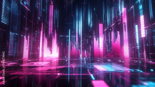 Futuristic Data Visualization in Neon Colors with Abstract Shapes