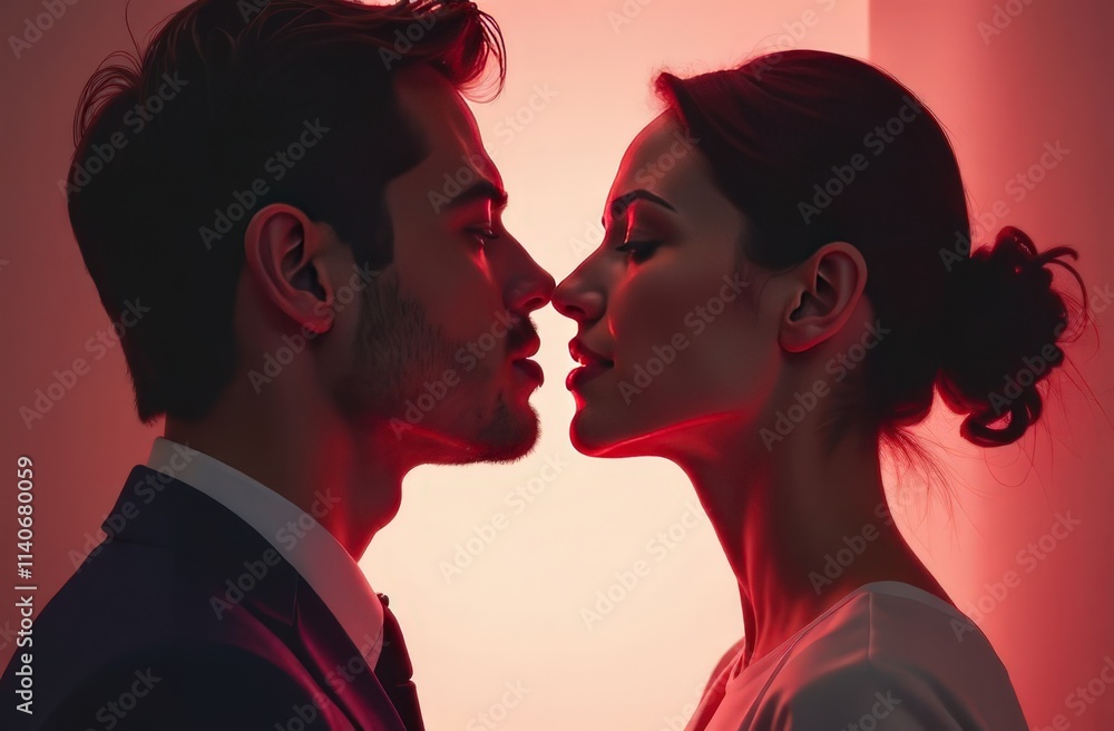 couple in love kissing against sunset, valentine's day couple in love kissing against sunset, valentine's day