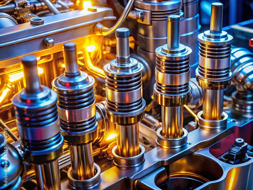 Sleek Engine Interior: High-Detail Mechanical Components, Pistons, Cylinders, Spark Plugs Sleek Engine Interior: High-Detail Mechanical Components, Pistons, Cylinders, Spark Plugs