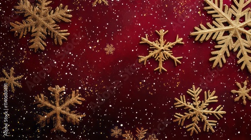 Christmas red background with gold snowflakes