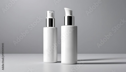 Mockup (white skin care serum bottle) is displayed on a clean background (grey) with realistic details.