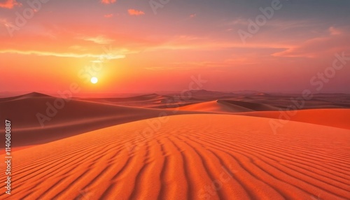 View of the sunset in the desert with sand forming a pattern like a road and a beautiful sky towards evening photo