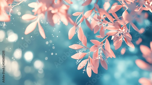 Soft Pastel Leaves on a Blurred Gradient Background
