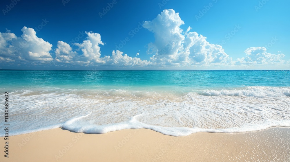 White sand beach with turquoise waves, summer vacation background, copy space, Generative AI White sand beach with turquoise waves, summer vacation background, copy space, Generative AI