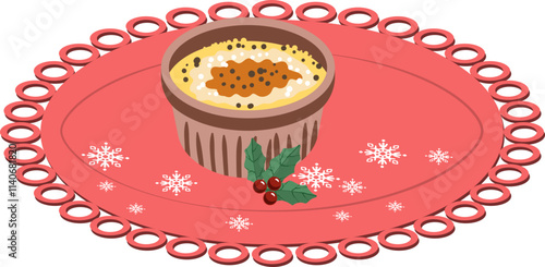 Creme brulee is a French Christmas dessert. on a plate.

