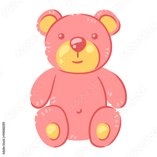 Illustration of teddy bear. New born baby girl Happy Birthday object.