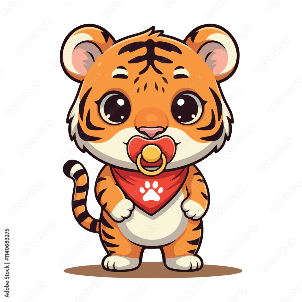 Fototapeta premium Cute Tiger Cartoon Vector Icon Illustration Animal Nature Icon Concept Isolated Vector of cute tiger