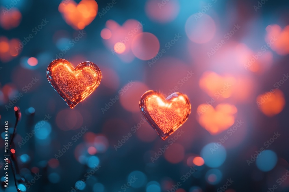 neon hearts floating on soft backgrounds, Generative AI neon hearts floating on soft backgrounds, Generative AI