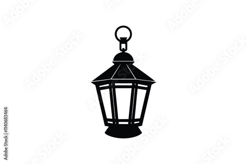 "Lantern Black Icon Silhouette Vector Illustration on White Background"

