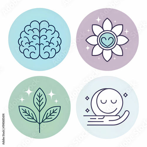 A set of mental health icon including a brain