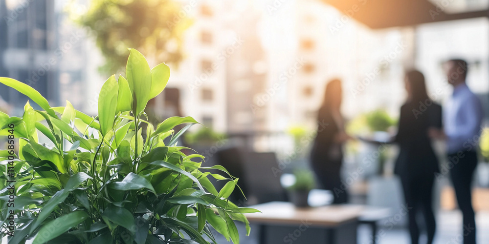 Business meeting in a modern office with greenery Business meeting in a modern office with greenery