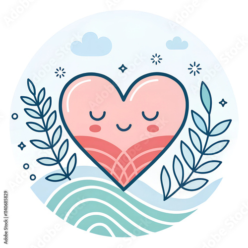 A mental health icon including a self-care heart with soft lines and calming pastel tones.