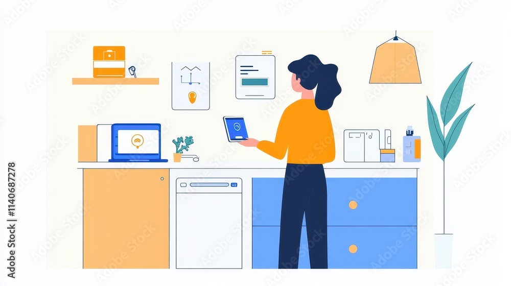 17120238 337 A person using IoT technology to monitor and manage home appliances, energy usage, and security systems through a central mobile app 17120238 337 A person using IoT technology to monitor and manage home appliances, energy usage, and security systems through a central mobile app