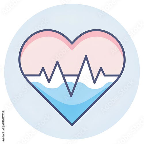 Simple icon representing a heartbeat, designed with smooth shapes and pastel shades