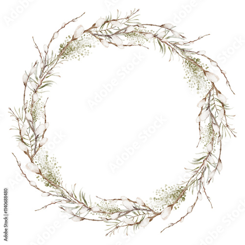 Canvas-taulu Watercolor holiday wreath with foliage, pine branches
