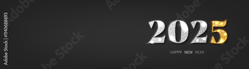 2025 gold and silver glitter metallic numbers. Happy new year Premium vector design for greeting, Invitation, banner poster and others.