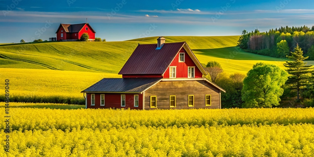 Spring Landscape: Canola Fields & Forest - Architectural Photography Spring Landscape: Canola Fields & Forest - Architectural Photography