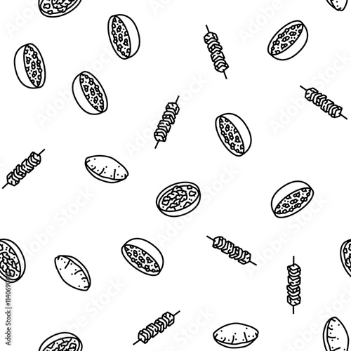 indian cuisine food curry vector seamless pattern thin line illustration