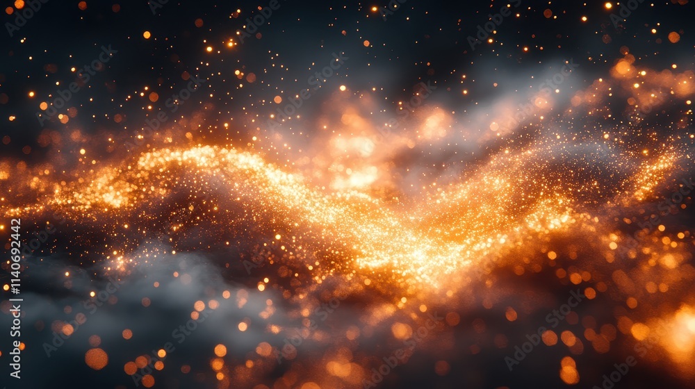 Fototapeta premium A silhouette of firecrackers bursting into bright golden sparks in the night sky.