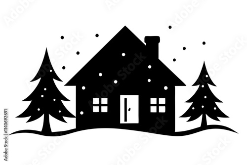 A cozy house with winter wonderland vector silhouette with snow covered background