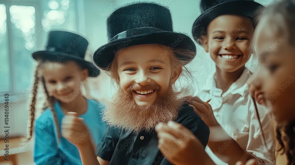 Fototapeta premium creative kids craft lincoln hats and beards: perfect for classroom displays and sporty decor posters!