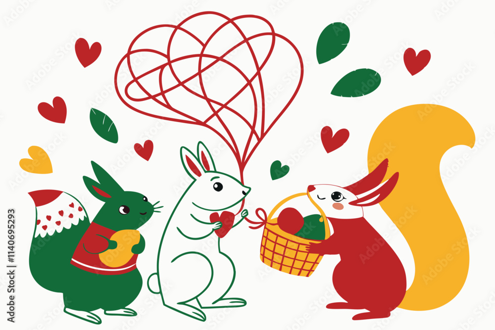 Fototapeta premium Create stunning designs with this elegant vector line art featuring Valentine-themed winterberry bows on a white background. Perfect for digital art, crafts, and romantic projects.