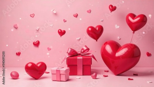 Gift boxes and hearts for valentine's day, mother's day, birthday, wedding day, space for text, layout for card or invitation