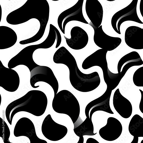 Abstract Black and White Swirls: A seamless pattern of swirling black shapes on a white background, creating a visually captivating and dynamic design.  